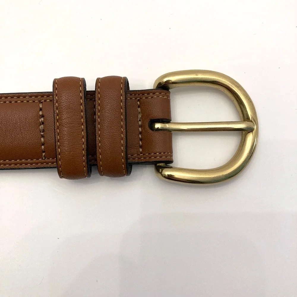 Brown Full‎ Grain Cowhide Leather Belt Brass Buckle Mens 50 1-1/8